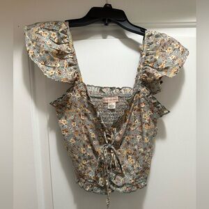 Floral Ruffle Sleeve Blouse